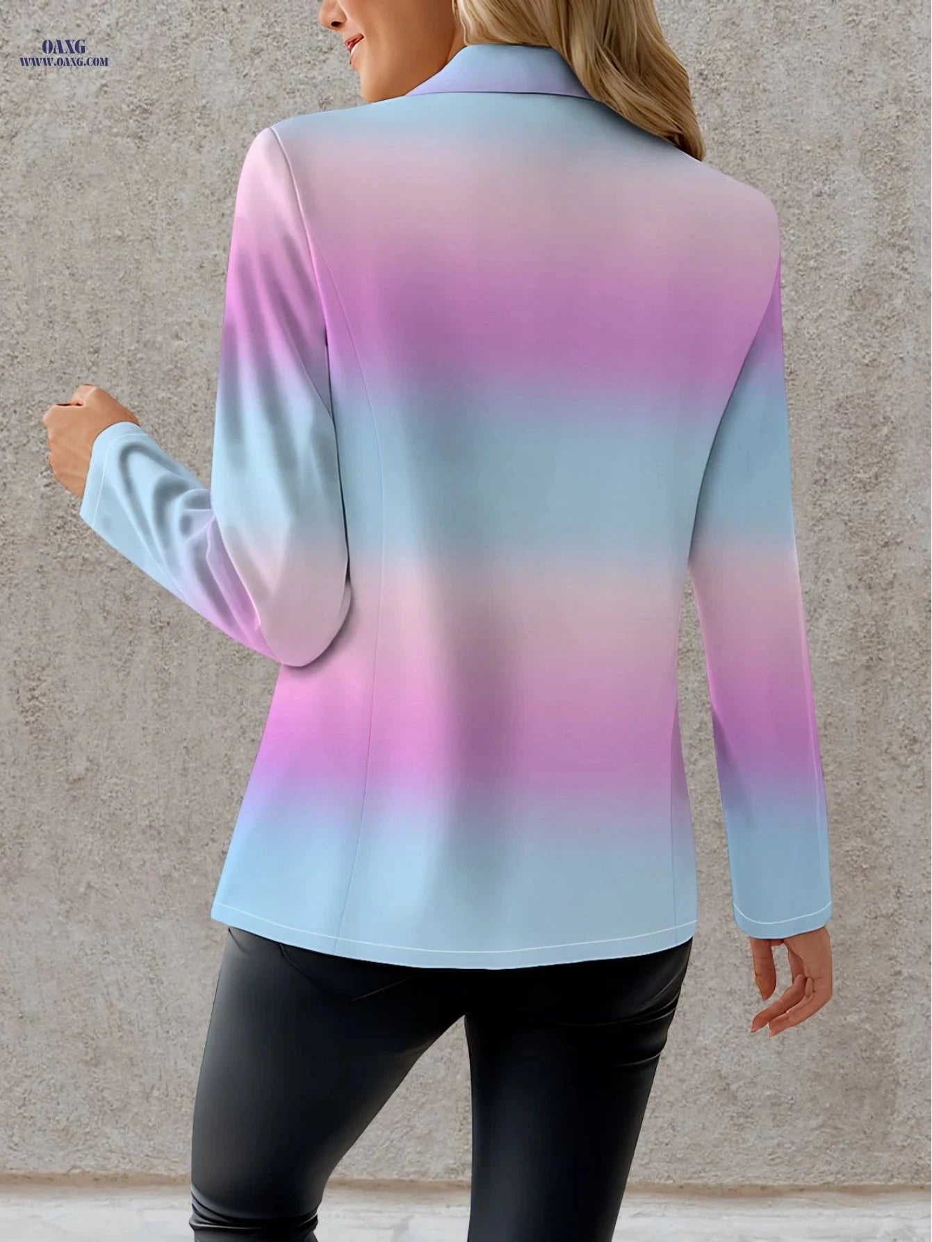 Elegant Women's Autumn Tops - Ombre Prints, Long Sleeve Style   OAXG blue purple pink / S