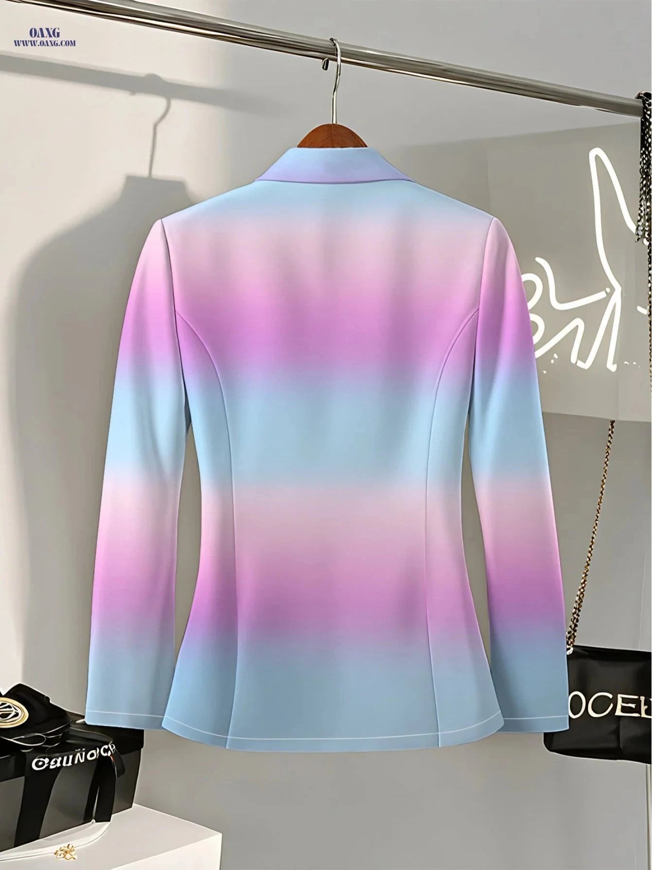 Elegant Women's Autumn Tops - Ombre Prints, Long Sleeve Style   OAXG blue purple pink / S