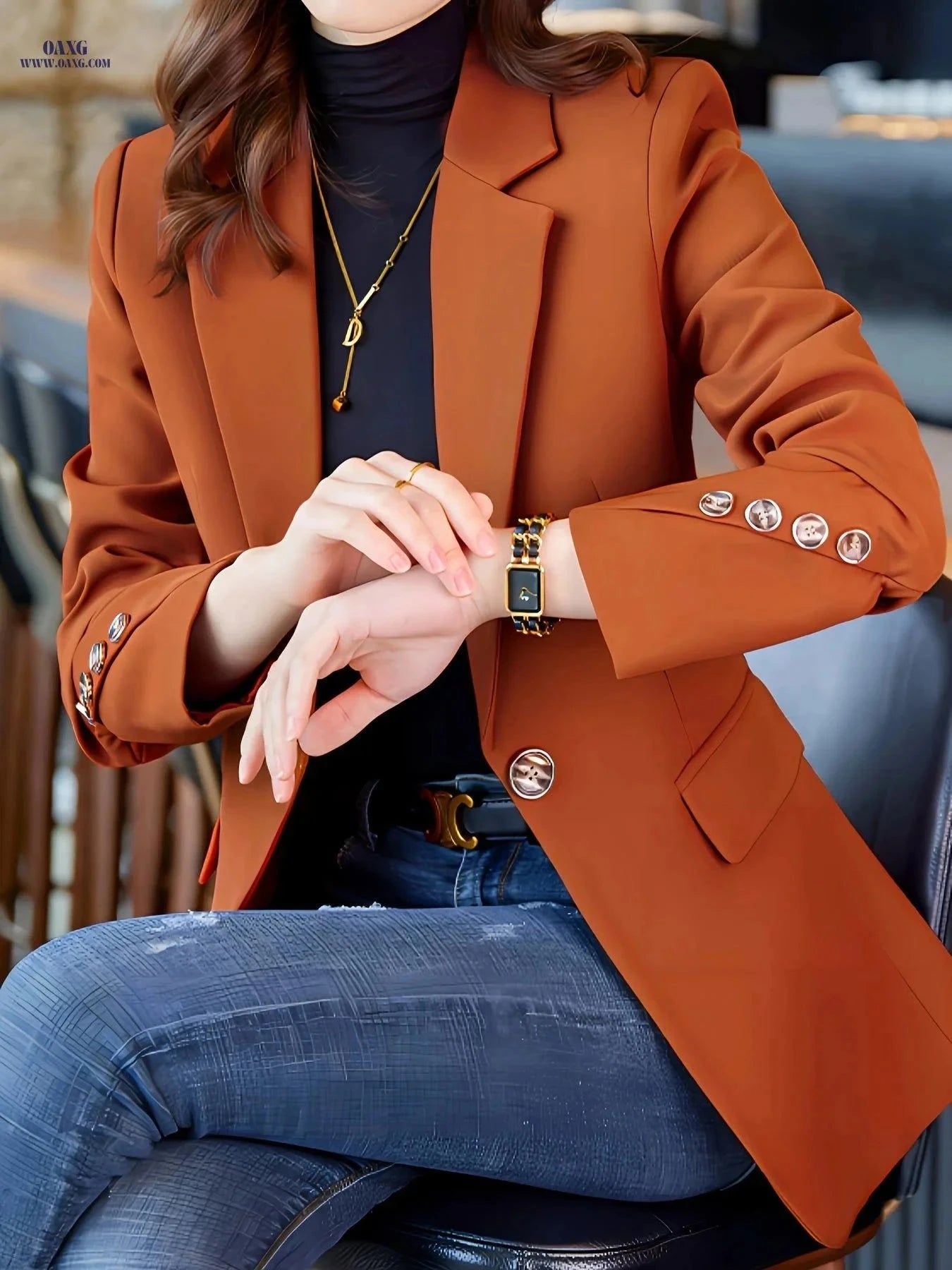 Elegant Women's Autumn Winter Tops - Stylish Formal Wear for Work   OAXG Orange red / XS