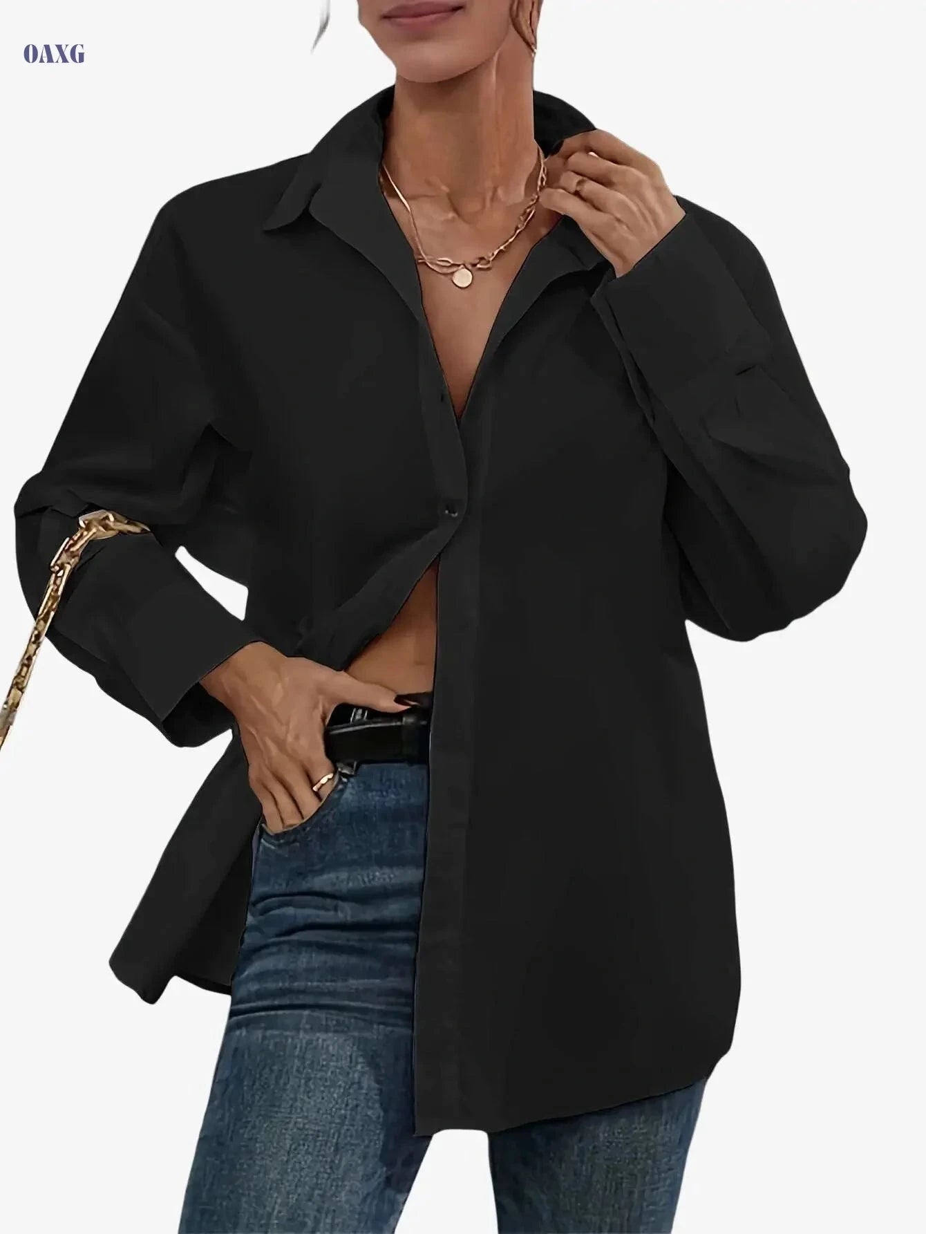 Elegant Women's Backless Tie-Back Shirt - Long Sleeve Casual Top   OAXG 