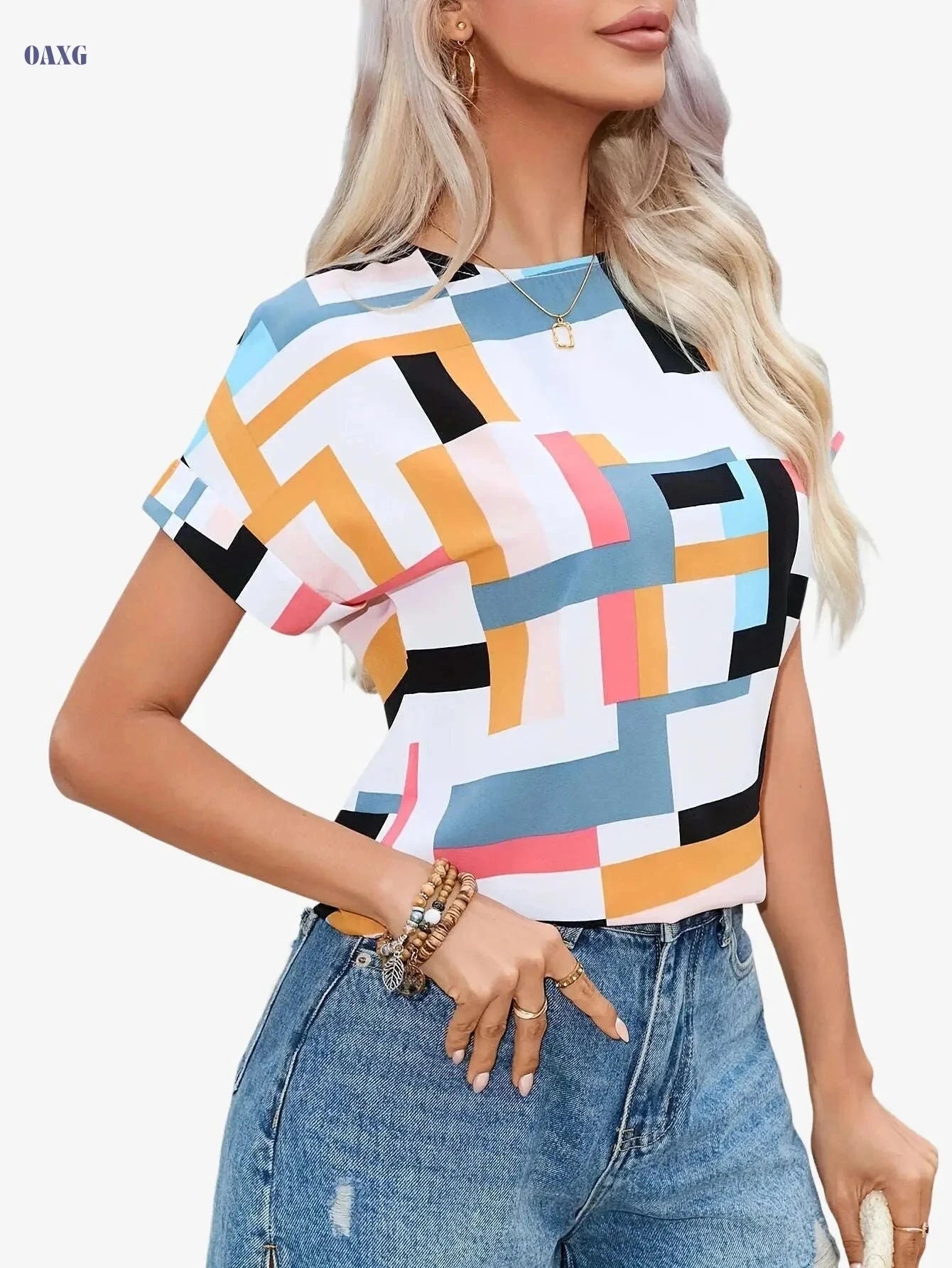 Elegant Women's Batwing Sleeve Blouse - All-Season & Machine Washable   OAXG 