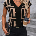 Elegant Women's Batwing Sleeve V-neck Shirt - Geometric Pattern   OAXG Mixed colors / XS