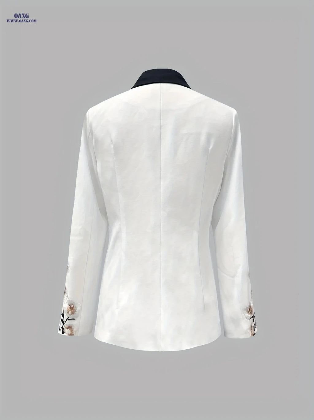 Elegant Women's Black and White Floral Blazer - Long Sleeve Style   OAXG White / M