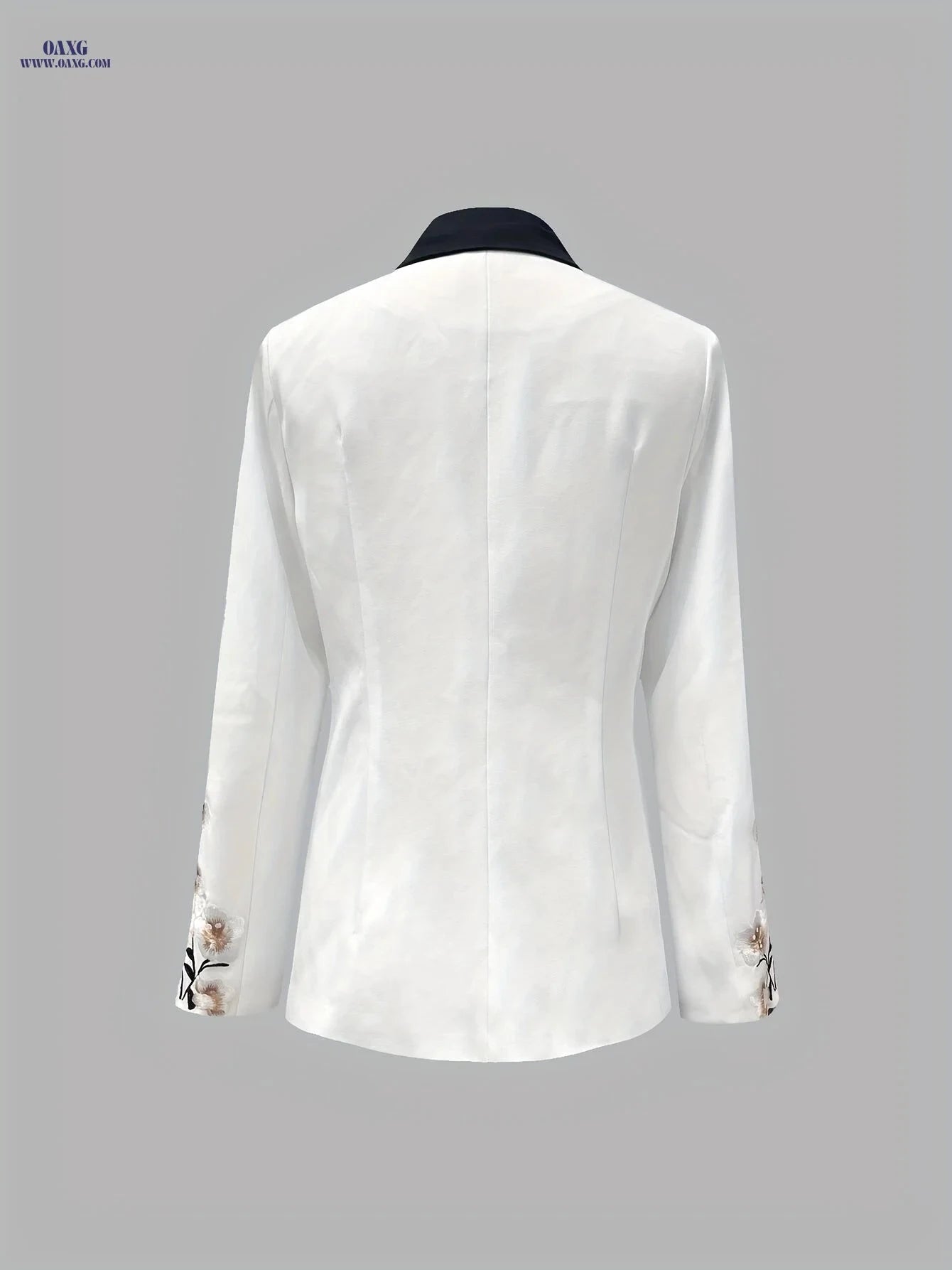 Elegant Women's Black and White Floral Blazer - Long Sleeve Style   OAXG White / M