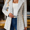 Elegant Women's Black and White Plaid Coat - Fall/Winter Casual Style   OAXG Black And White Plaid / S