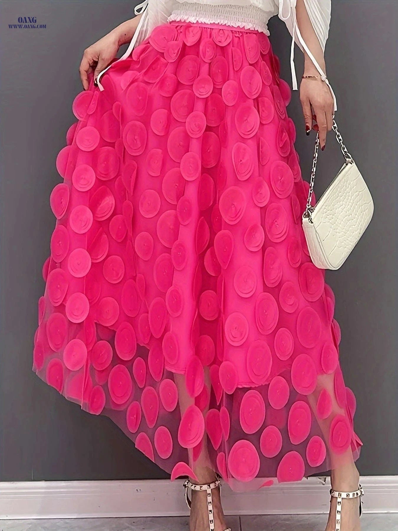 Elegant Women's Black Mesh Long Skirt - Flared A-Line Design   OAXG 