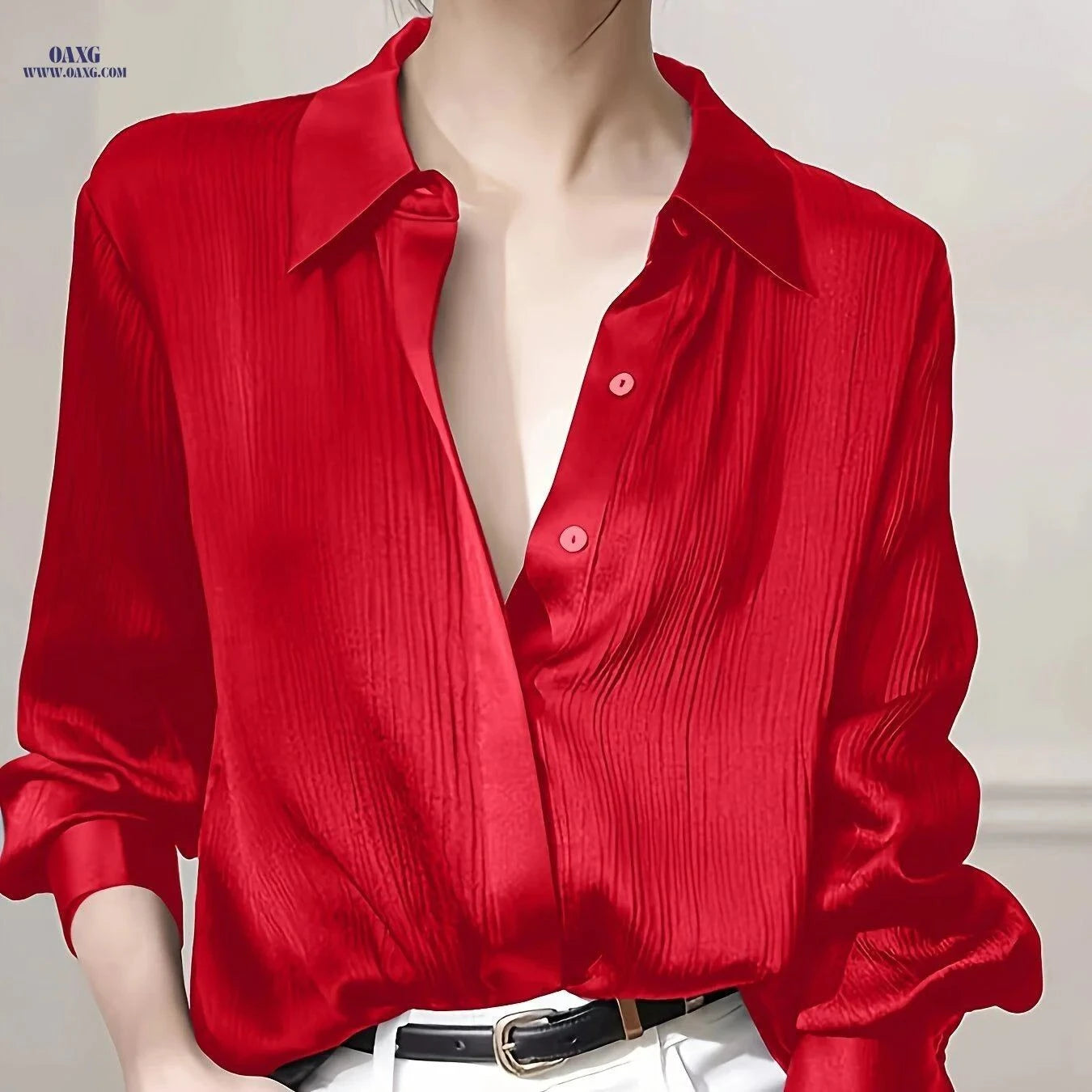 Elegant Women's Black Satin Shirt - 100% Polyester, Long Sleeve Top   OAXG Black / S