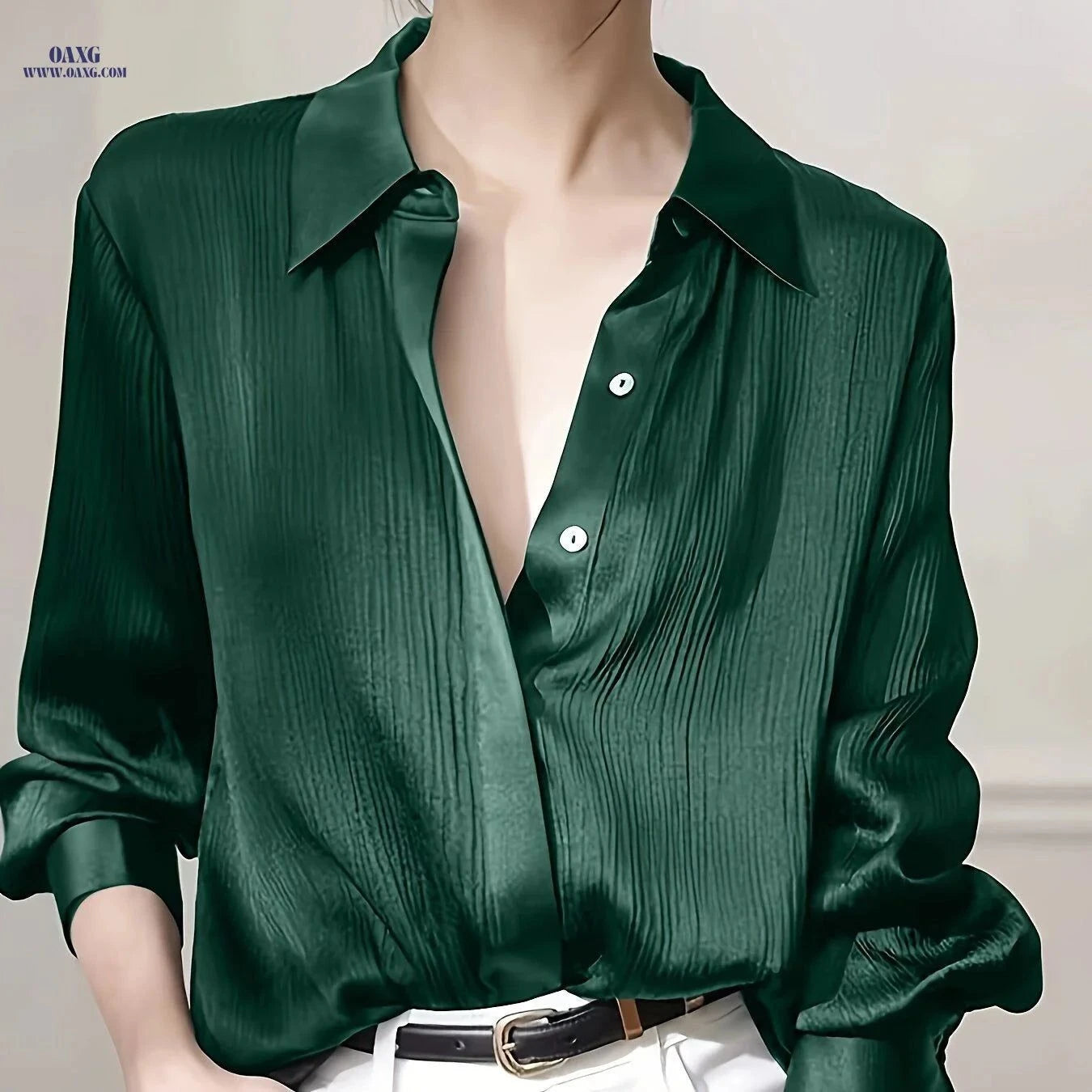 Elegant Women's Black Satin Shirt - 100% Polyester, Long Sleeve Top   OAXG Black / S