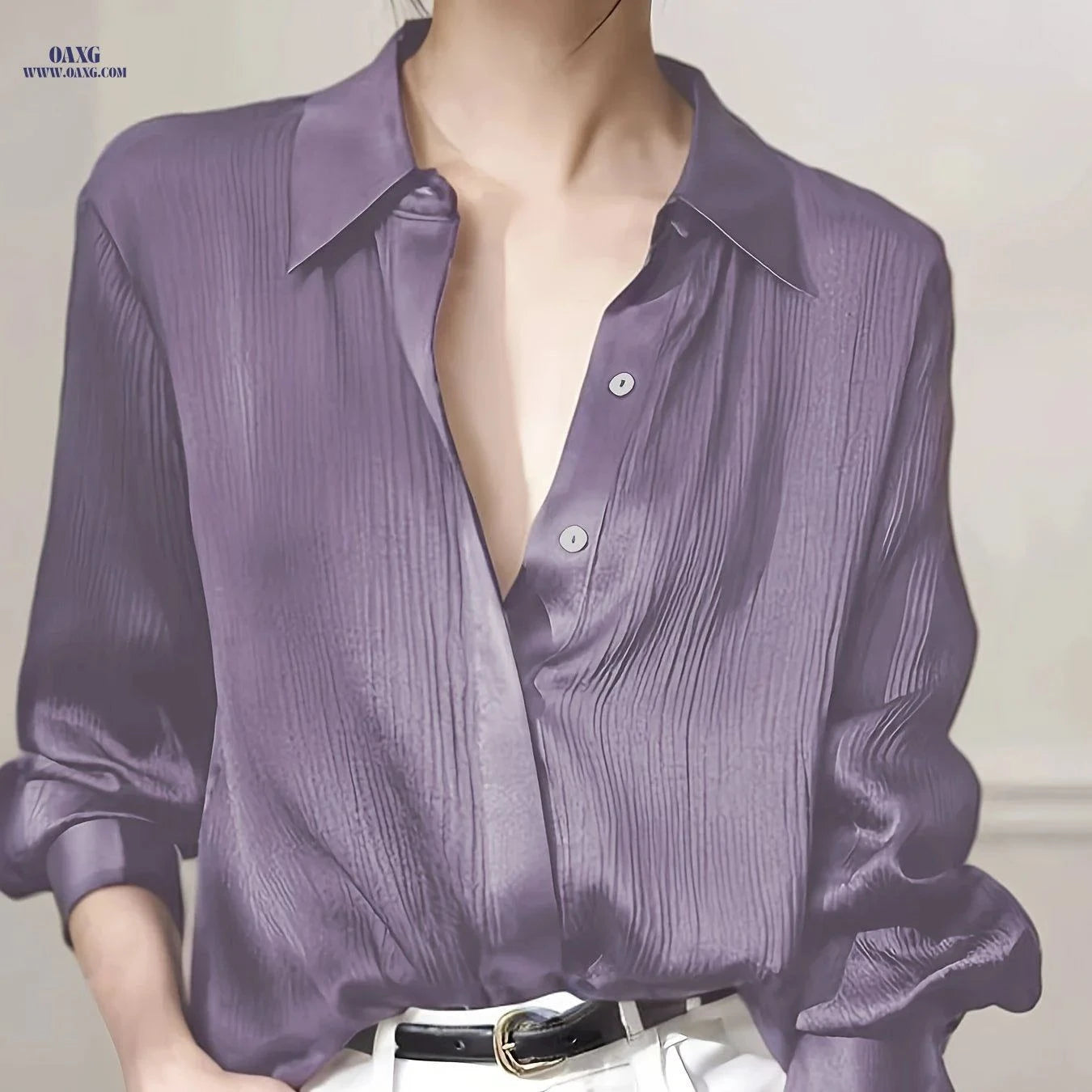 Elegant Women's Black Satin Shirt - 100% Polyester, Long Sleeve Top   OAXG Black / S