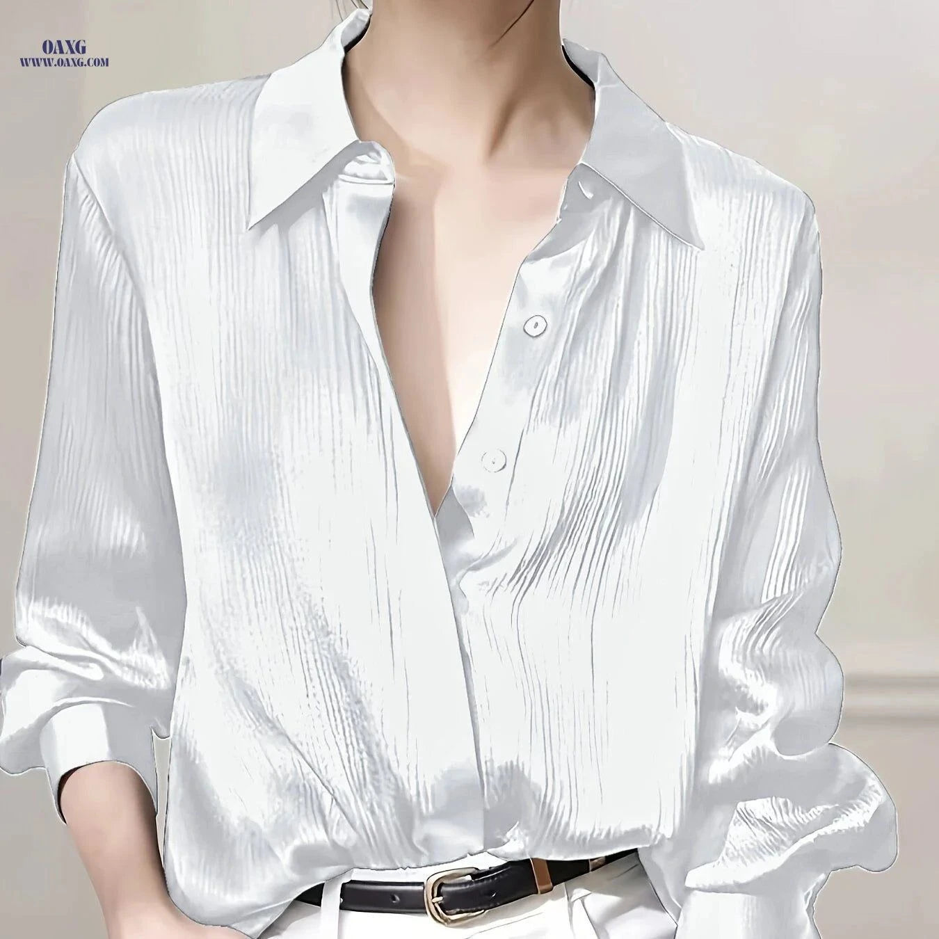 Elegant Women's Black Satin Shirt - 100% Polyester, Long Sleeve Top   OAXG Black / S