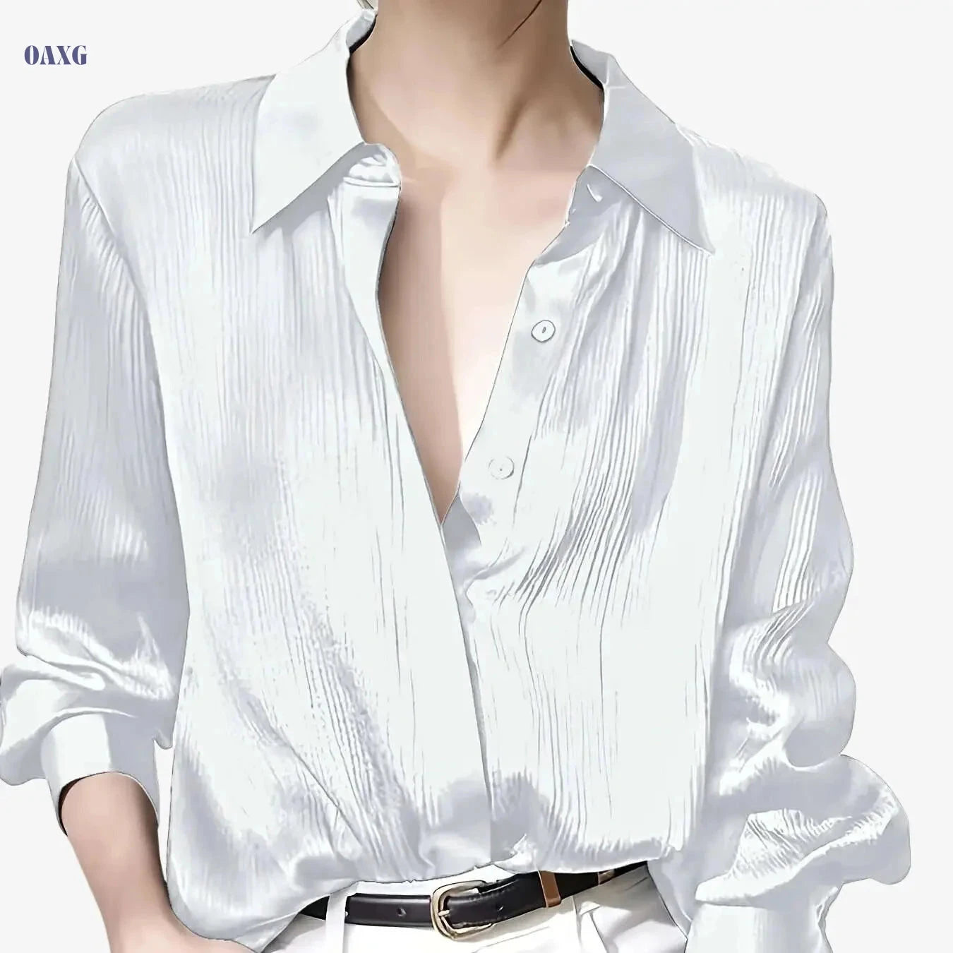 Elegant Women's Black Satin Shirt - Long Sleeve, Chic Style Top   OAXG 