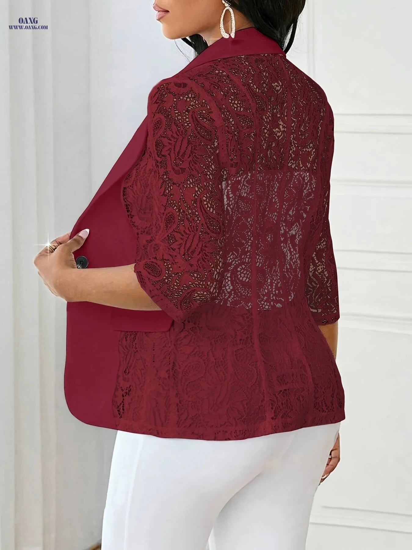 Elegant Women's Blazer - Lapel Button Front & 7-Point Sleeve Design   OAXG White / S