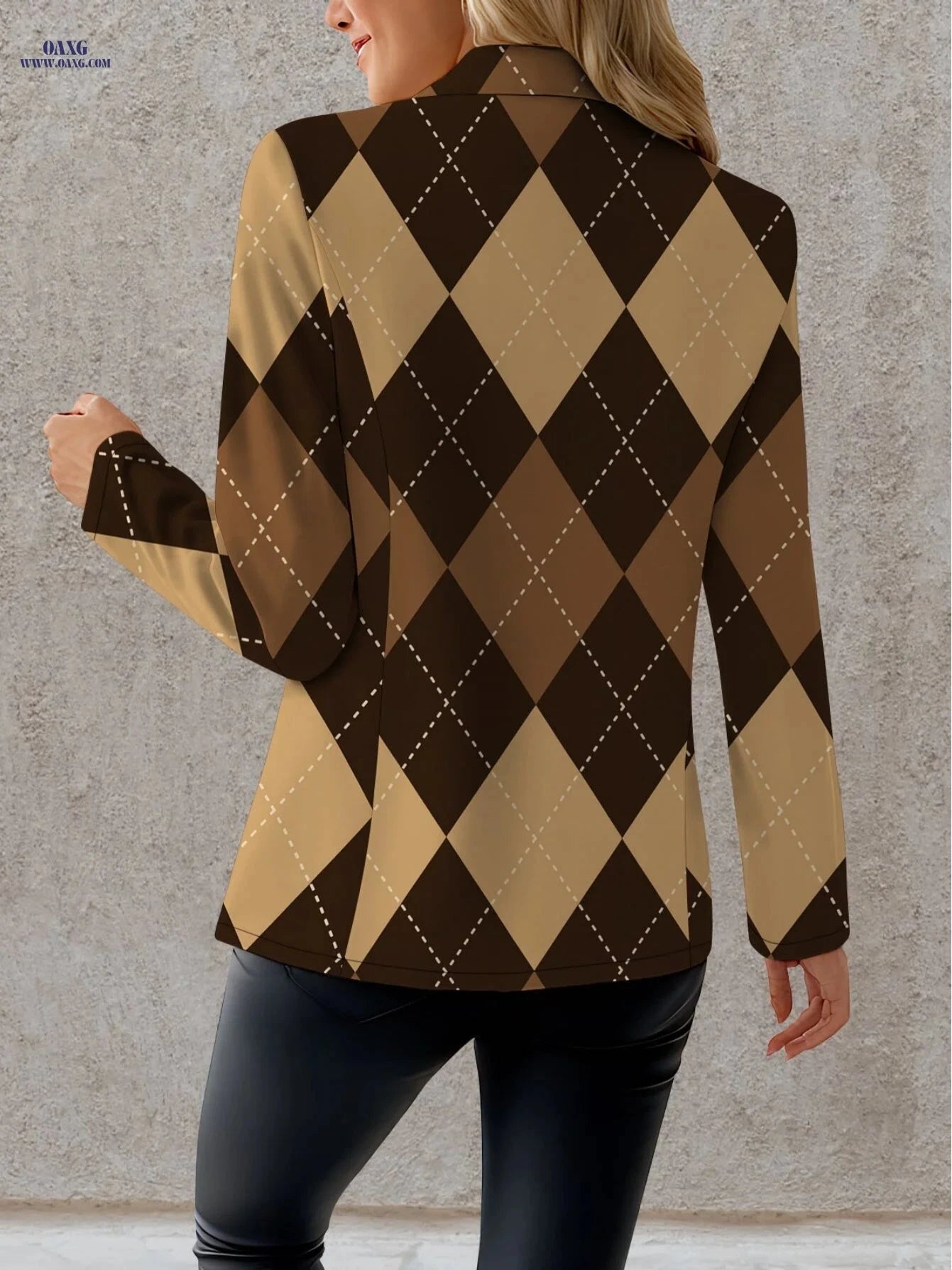 Elegant Women's Blazer - Long Sleeve Diamond Check for Autumn   OAXG 