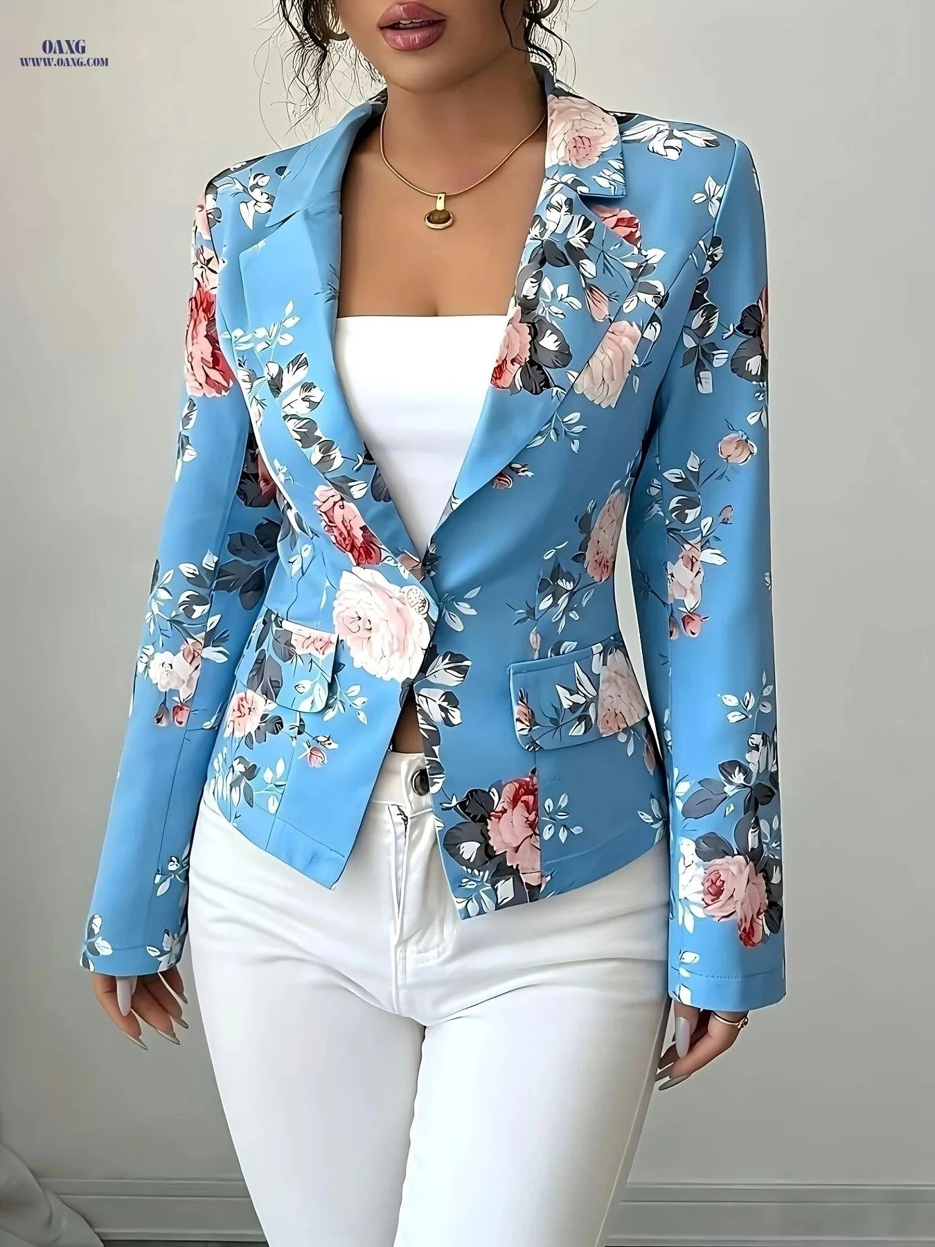 Elegant Women's Blazer - Slim Fit Single-Breasted Suit Jacket   OAXG 
