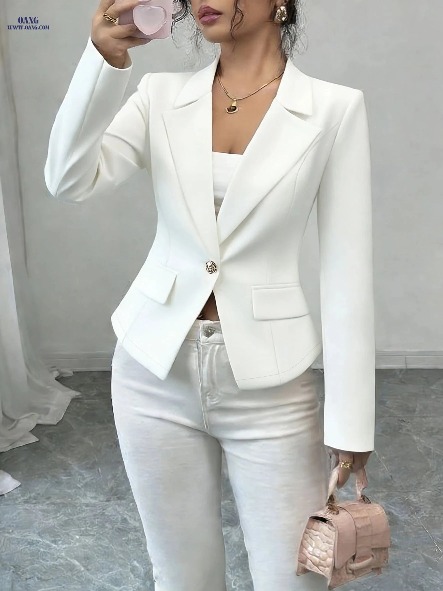 Elegant Women's Blazer - Slim Fit Single-Breasted Suit Jacket   OAXG 