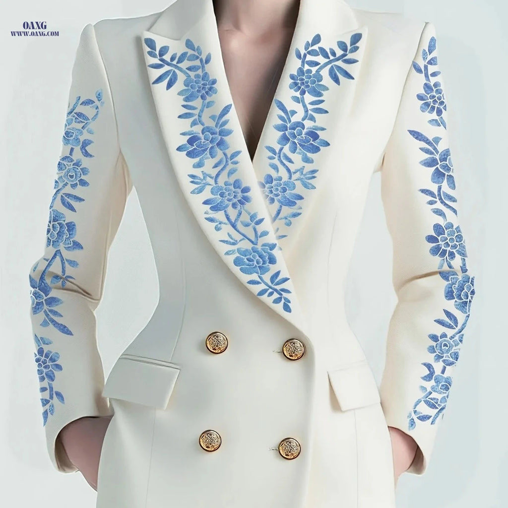 Elegant Women's Blazer - Stylish Floral Pattern for All Occasions   OAXG White / S