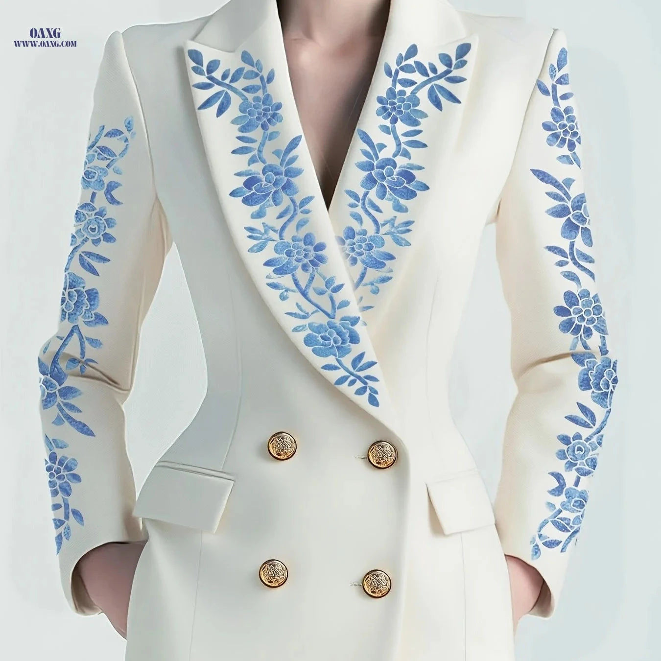 Elegant Women's Blazer - Stylish Floral Pattern for All Occasions   OAXG White / S