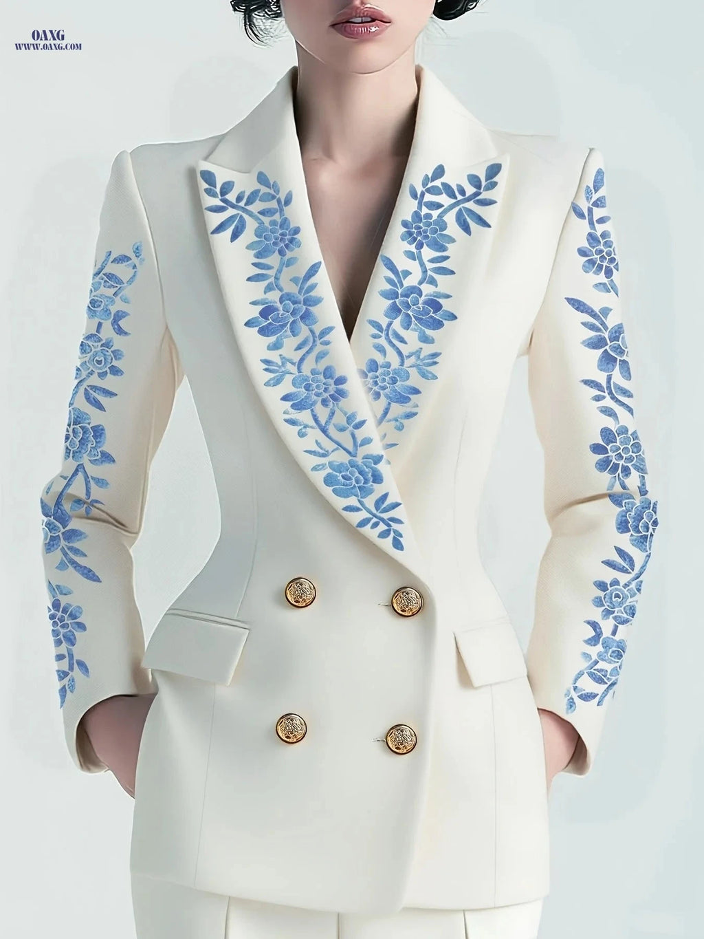 Elegant Women's Blazer - Stylish Floral Pattern for All Occasions   OAXG White / S