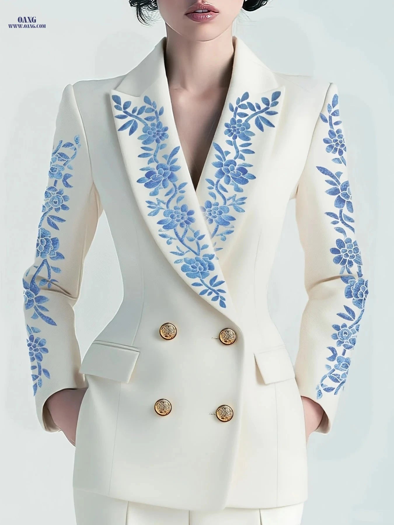 Elegant Women's Blazer - Stylish Floral Pattern for All Occasions   OAXG White / S