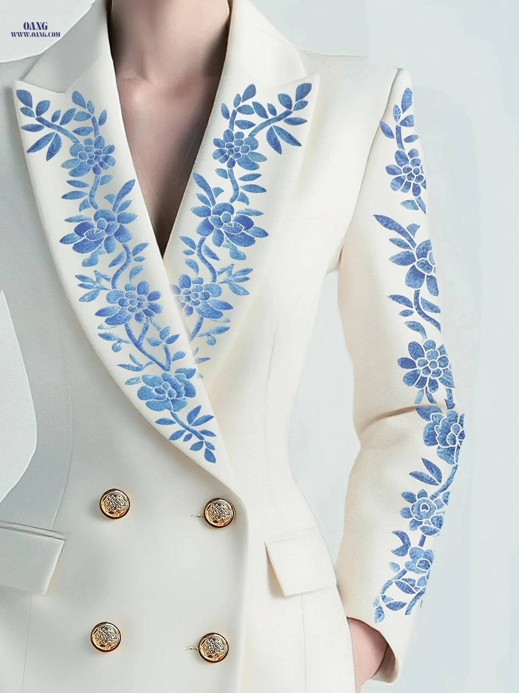 Elegant Women's Blazer - Stylish Floral Pattern for All Occasions   OAXG White / S