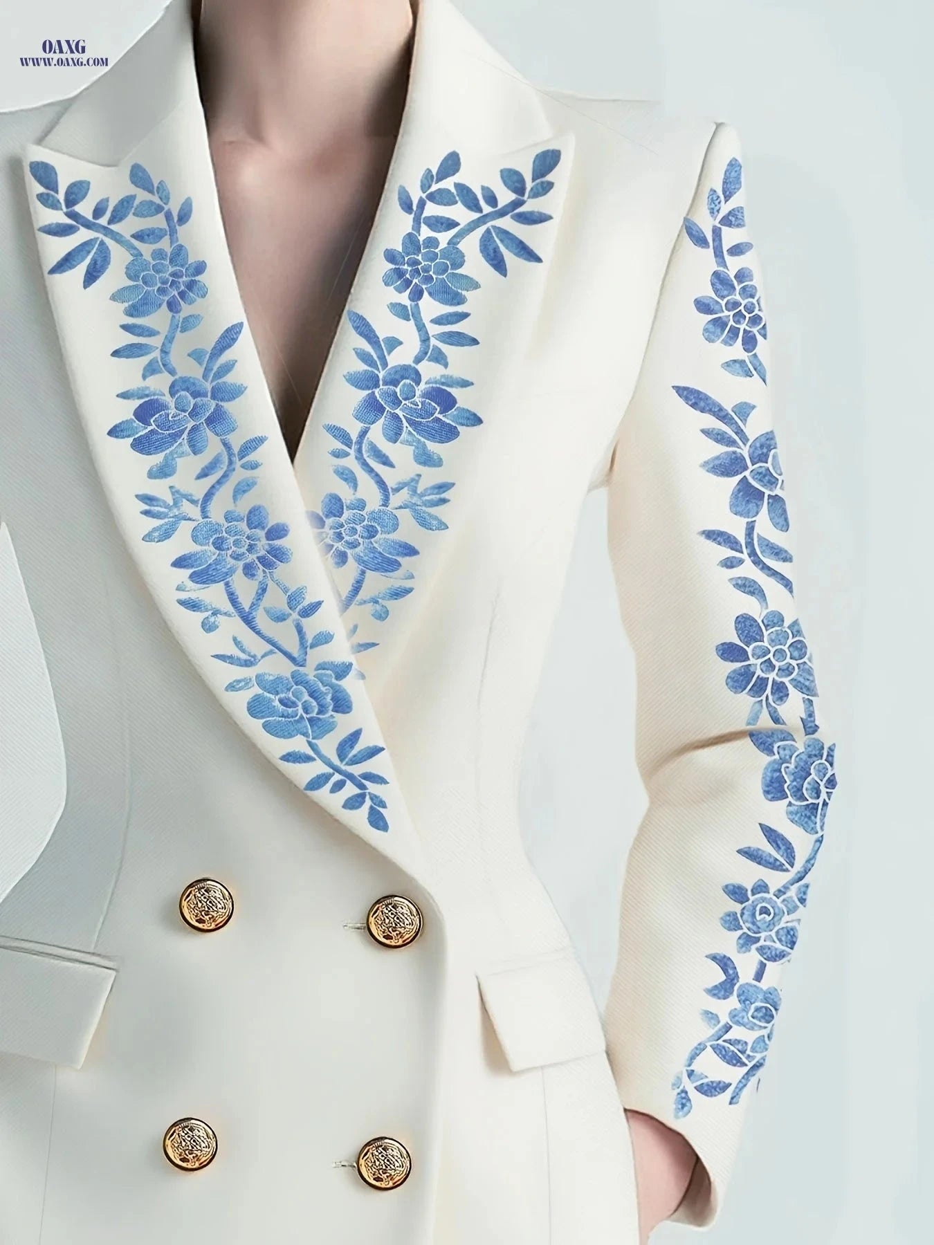 Elegant Women's Blazer - Stylish Floral Pattern for All Occasions   OAXG White / S