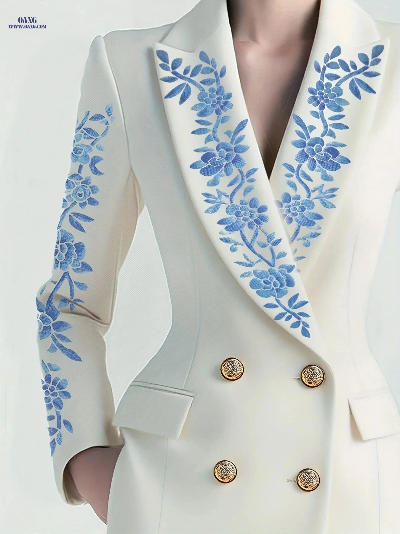 Elegant Women's Blazer - Stylish Floral Pattern for All Occasions   OAXG White / S