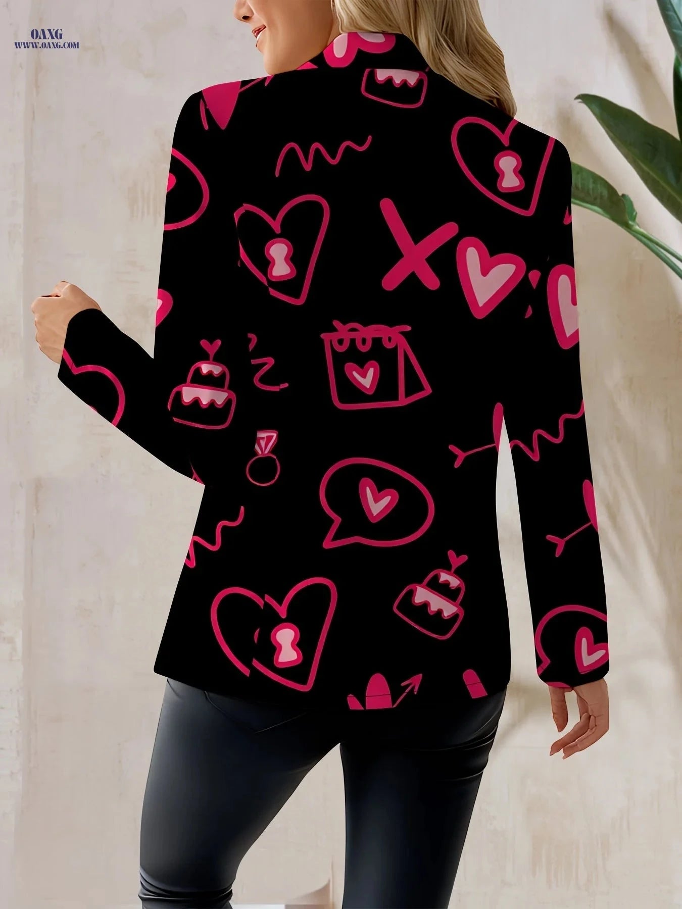 Elegant Women's Blazers & Autumn Coats - Perfect for Travel   OAXG The color of black pink flowers / S