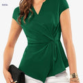 Elegant Women’s Blouse - 100% Polyester Summer Shirt, Notched Collar   OAXG Green / S