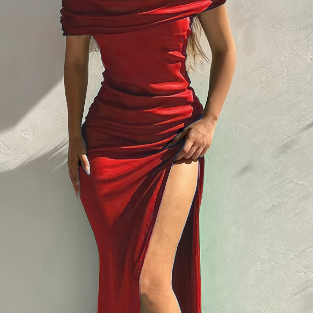 Elegant Women's Bodycon Midi Dress - Solid Color, One-Shoulder Style   OAXG 