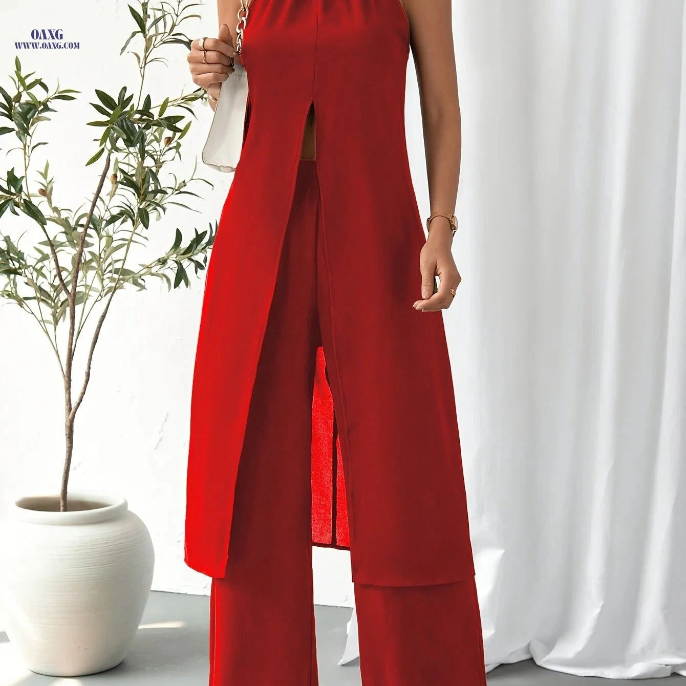 Elegant Women's Camisole 2-Piece Set - Solid Color, Spaghetti Straps   OAXG 