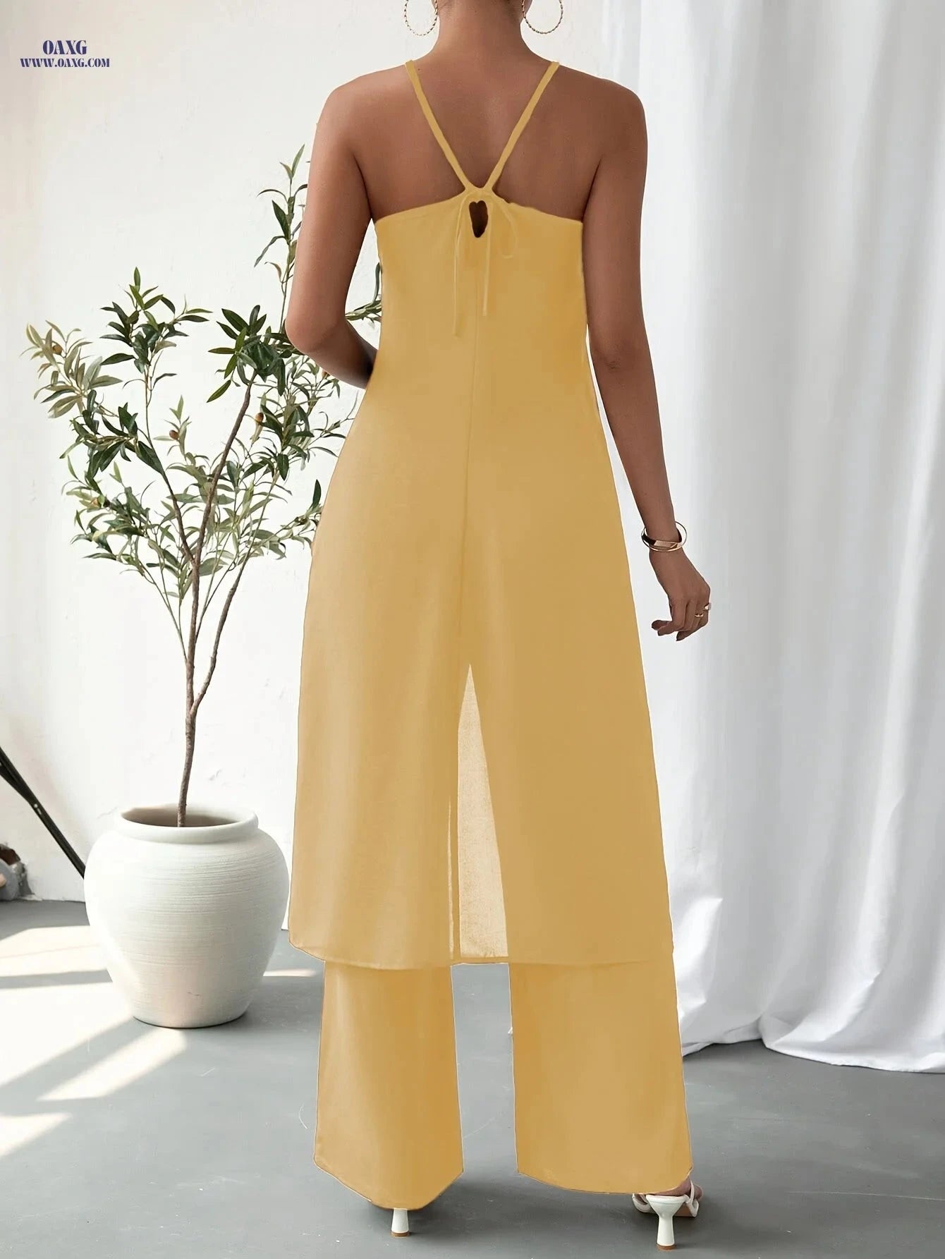 Elegant Women's Camisole 2-Piece Set - Solid Color, Spaghetti Straps   OAXG 