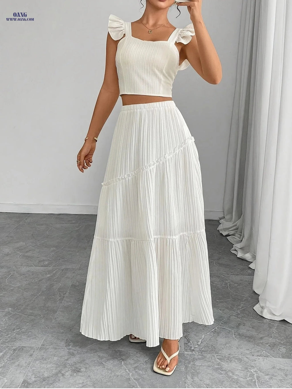 Elegant Women's Camisole Skirt Set - 2026 Spring/Summer Collection   OAXG White / S