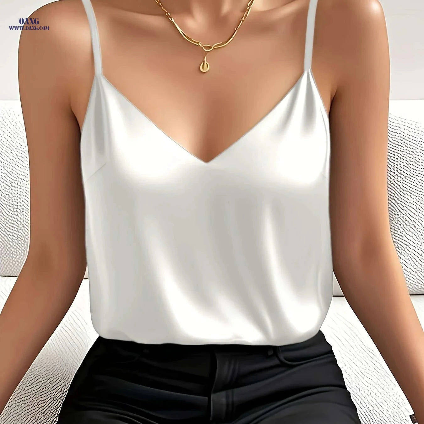 Elegant Women's Camisole Tank Top - Solid Color, Spaghetti Straps   OAXG 