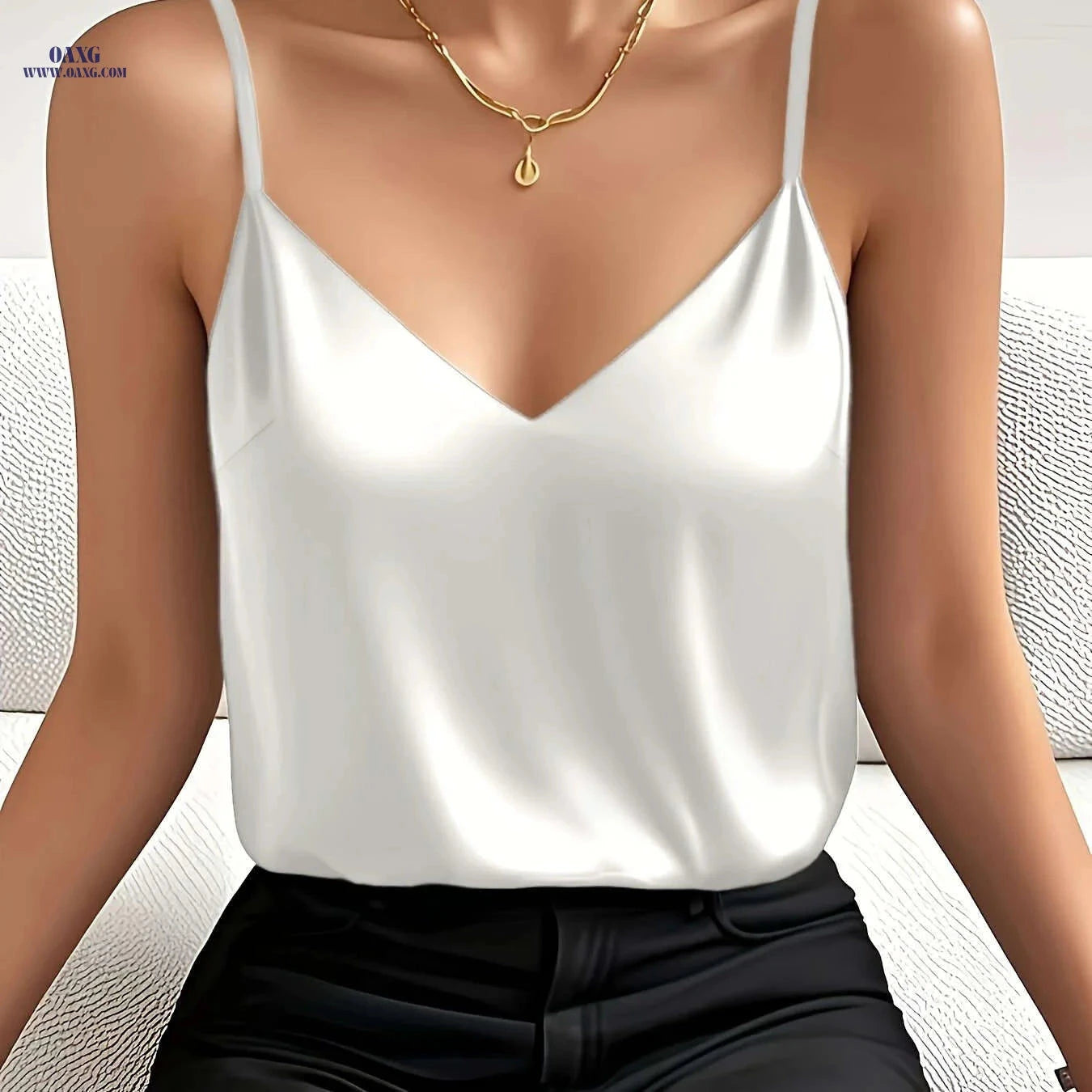 Elegant Women's Camisole Tank Top - Solid Color, Spaghetti Straps   OAXG 