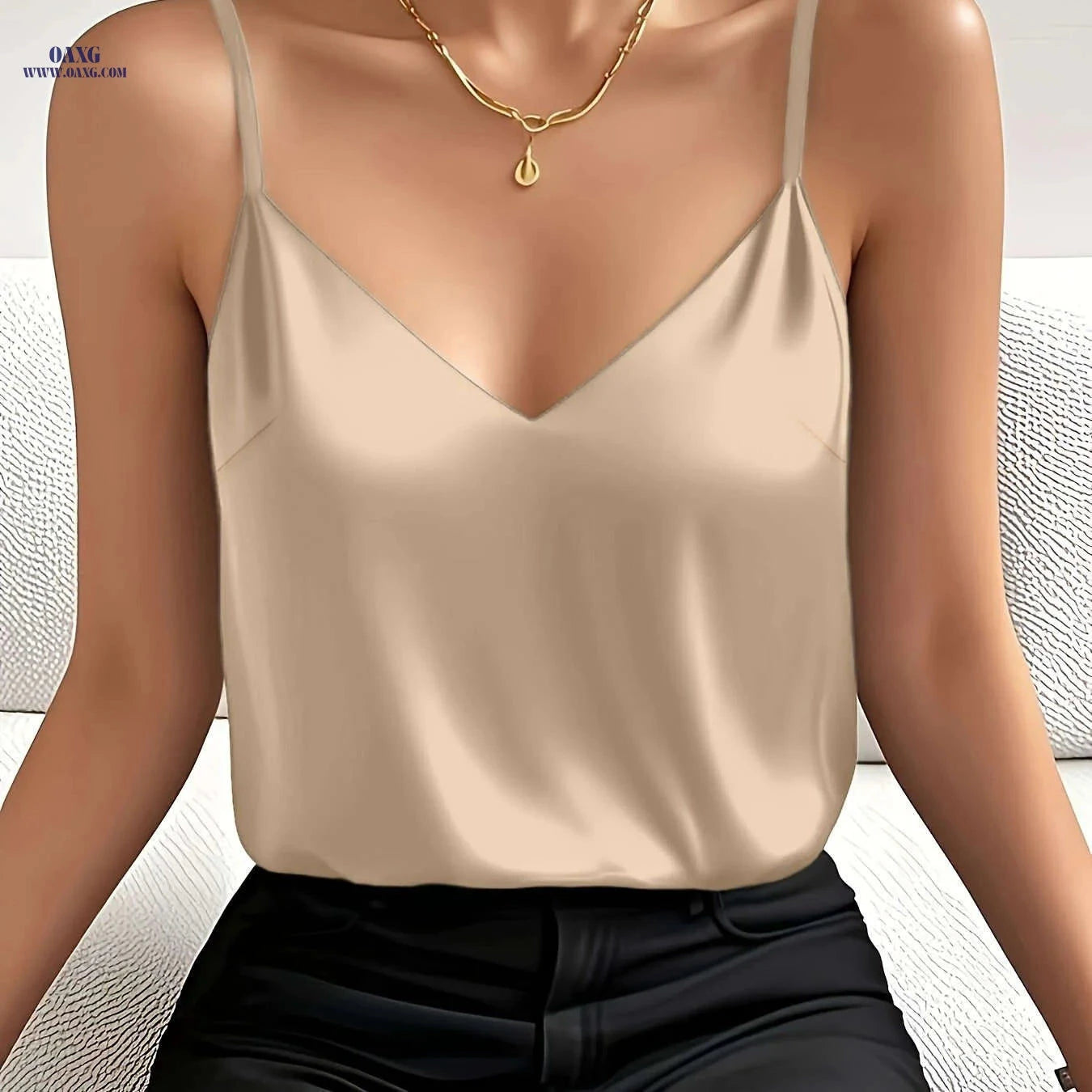 Elegant Women's Camisole Tank Top - Solid Color, Spaghetti Straps   OAXG 