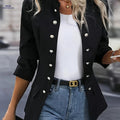 Elegant Women's Casual Blazer - Double-Breasted, Slim Fit Jacket   OAXG 