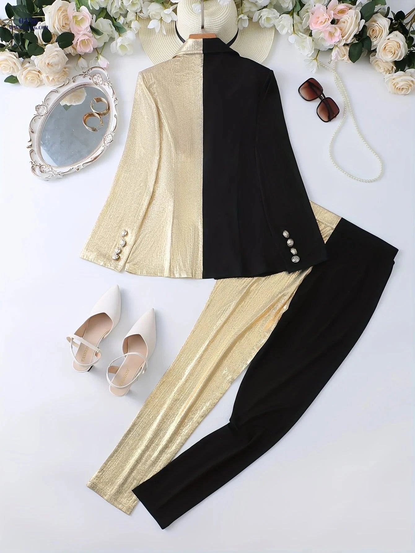 Elegant Women’s Casual Fashion Suit Set - Color Block Design   OAXG 
