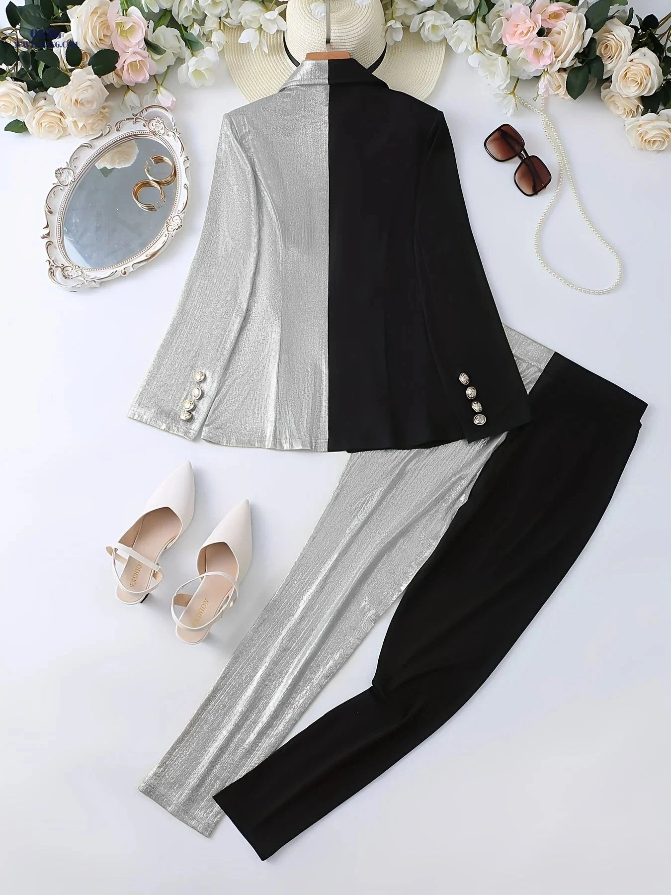 Elegant Women’s Casual Fashion Suit Set - Color Block Design   OAXG Mixed colors / S