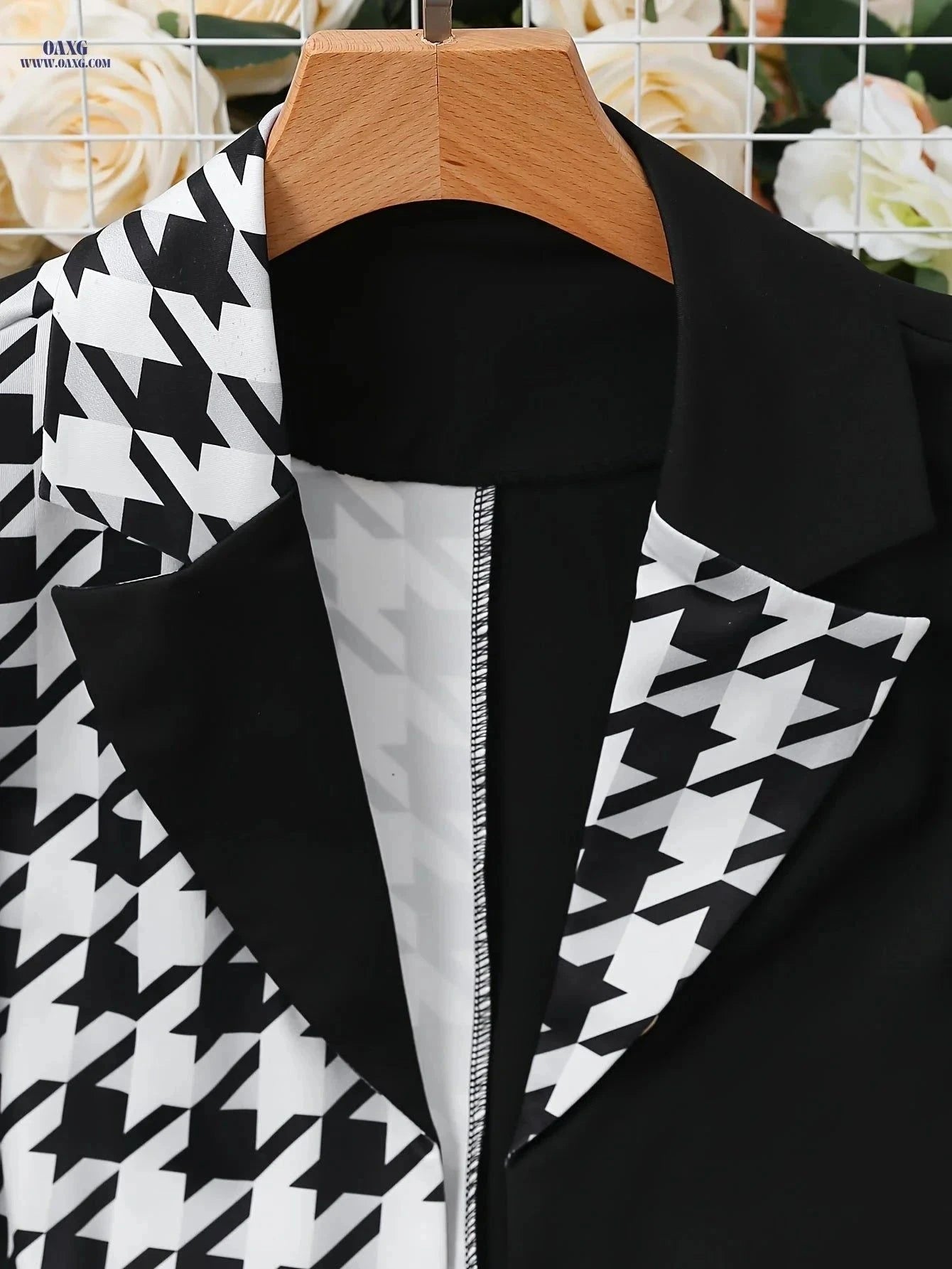 Elegant Women's Casual Fashion Suit Set - Houndstooth Design   OAXG Black / S