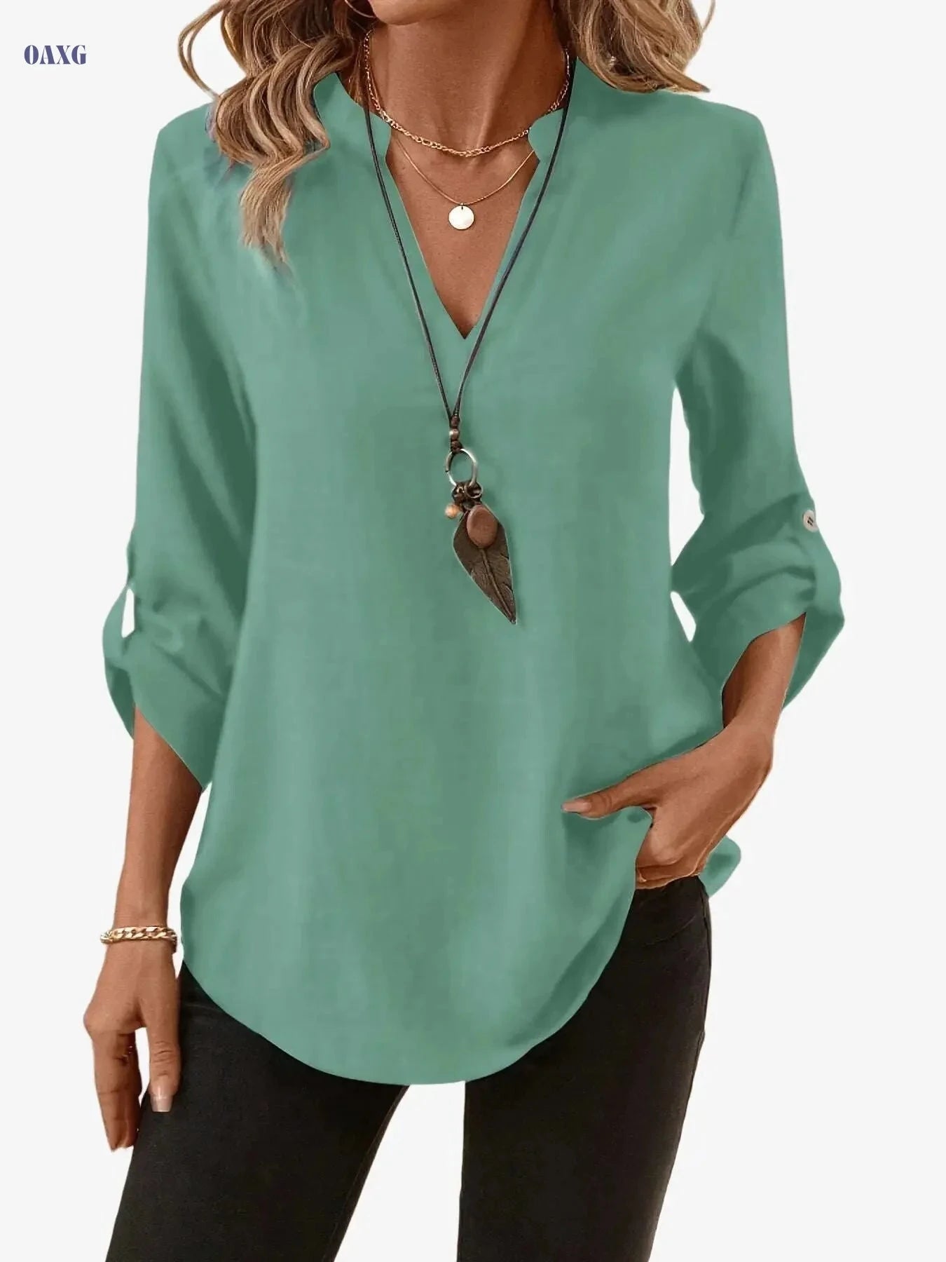 Elegant Women's Casual Short-Sleeve Shirt - Solid Color for Spring/Summer   OAXG 