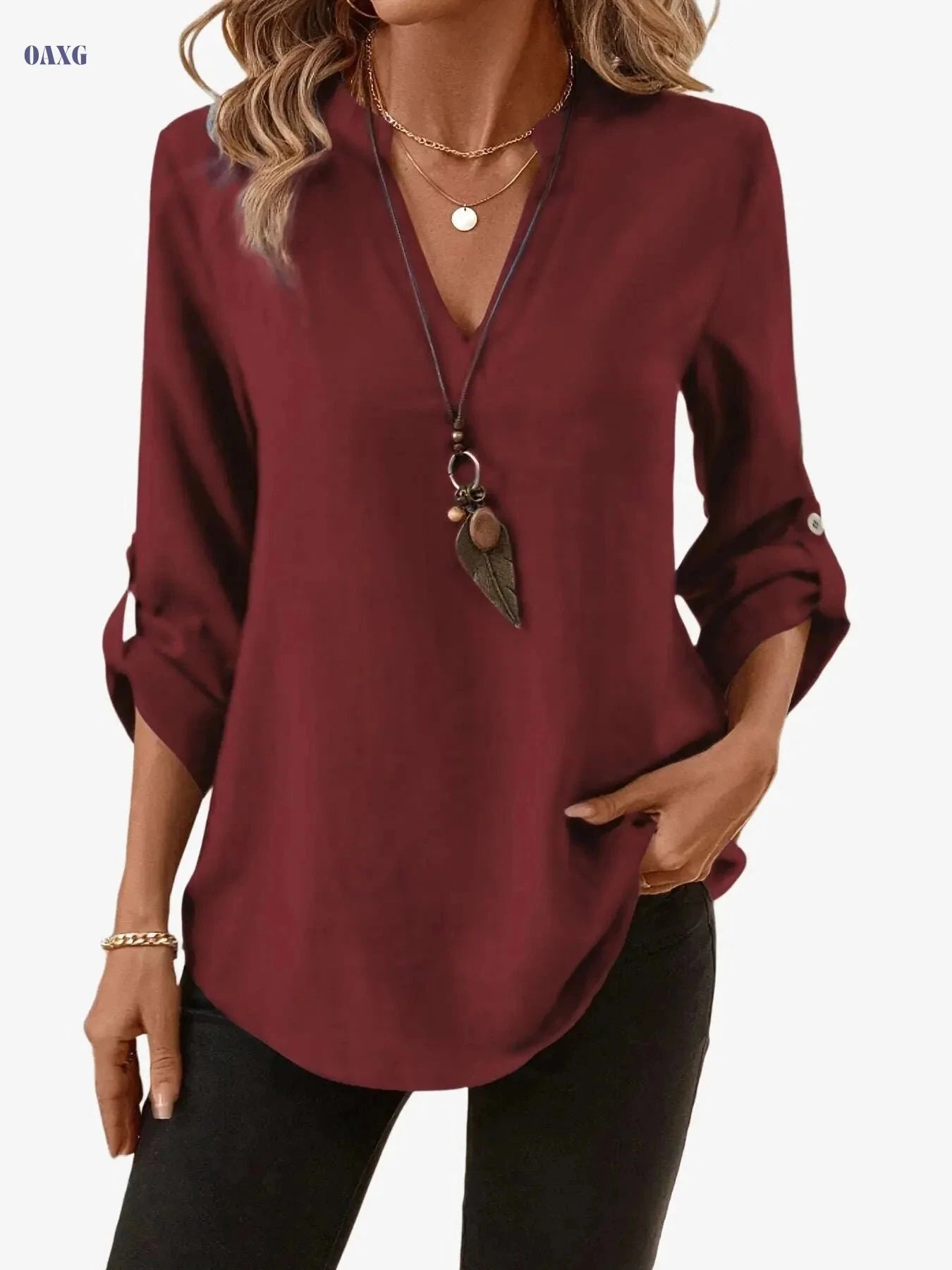 Elegant Women's Casual Short-Sleeve Shirt - Solid Color for Spring/Summer   OAXG 