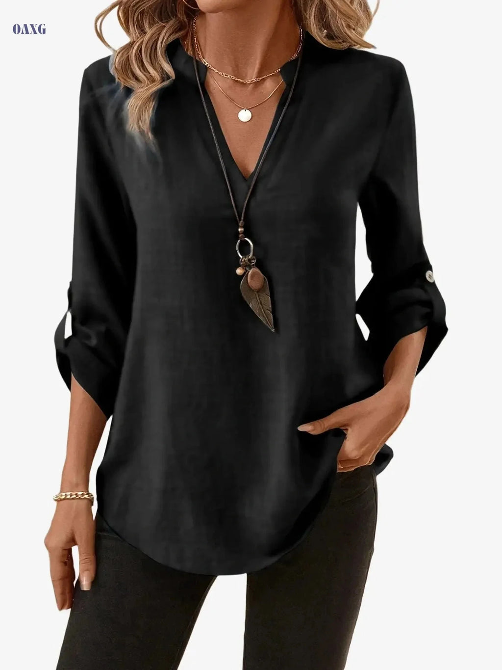 Elegant Women's Casual Short-Sleeve Shirt - Solid Color for Spring/Summer   OAXG 