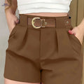 Elegant Women’s Casual Shorts - 100% Polyester, Machine Washable   OAXG Brownness / S