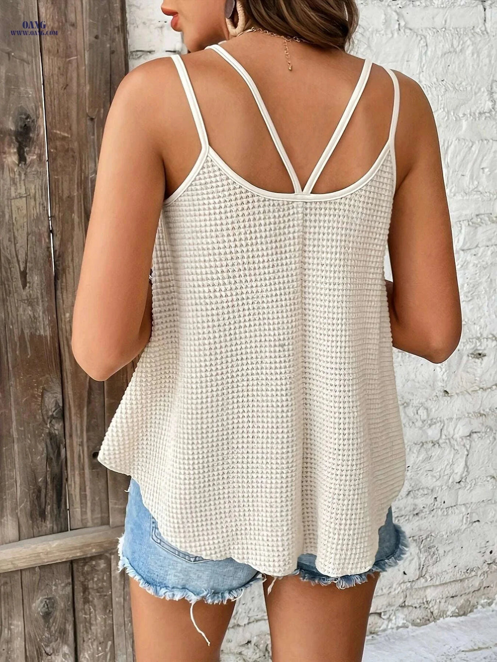 Elegant Women's Casual Sleeveless Cami Top - Solid Color, Double Straps   OAXG Apricot / S