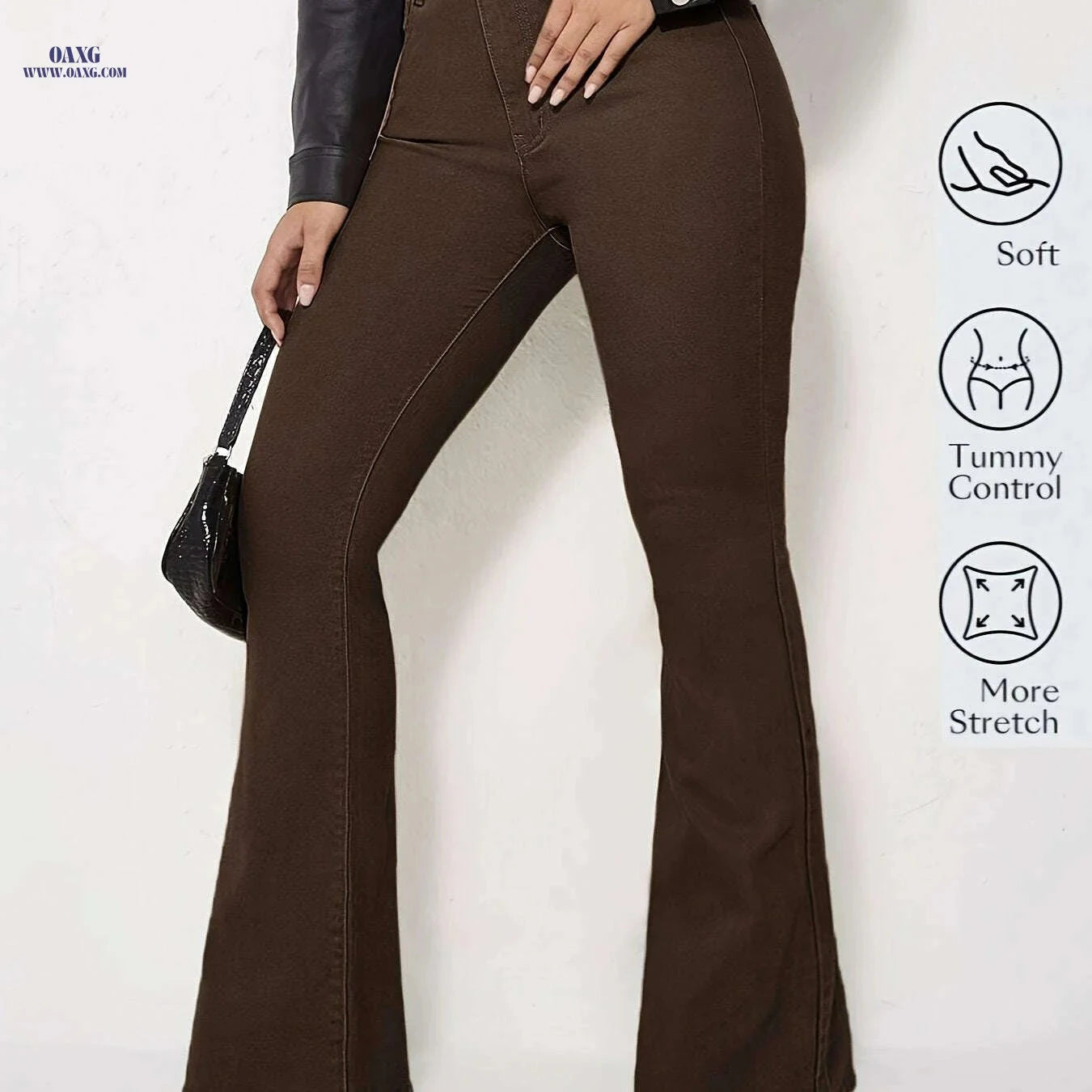 Elegant Women's Coffee Brown Flare Jeans - High Waist, Slim Fit   OAXG Coffee color / XS