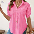 Elegant Women's Cotton Shirts with Two Pockets - Spring/Summer Style   OAXG Watermelon Red / S