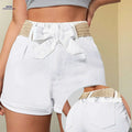 Elegant Women's Cotton Shorts with Non-Elastic Hemp Rope Belt   OAXG 