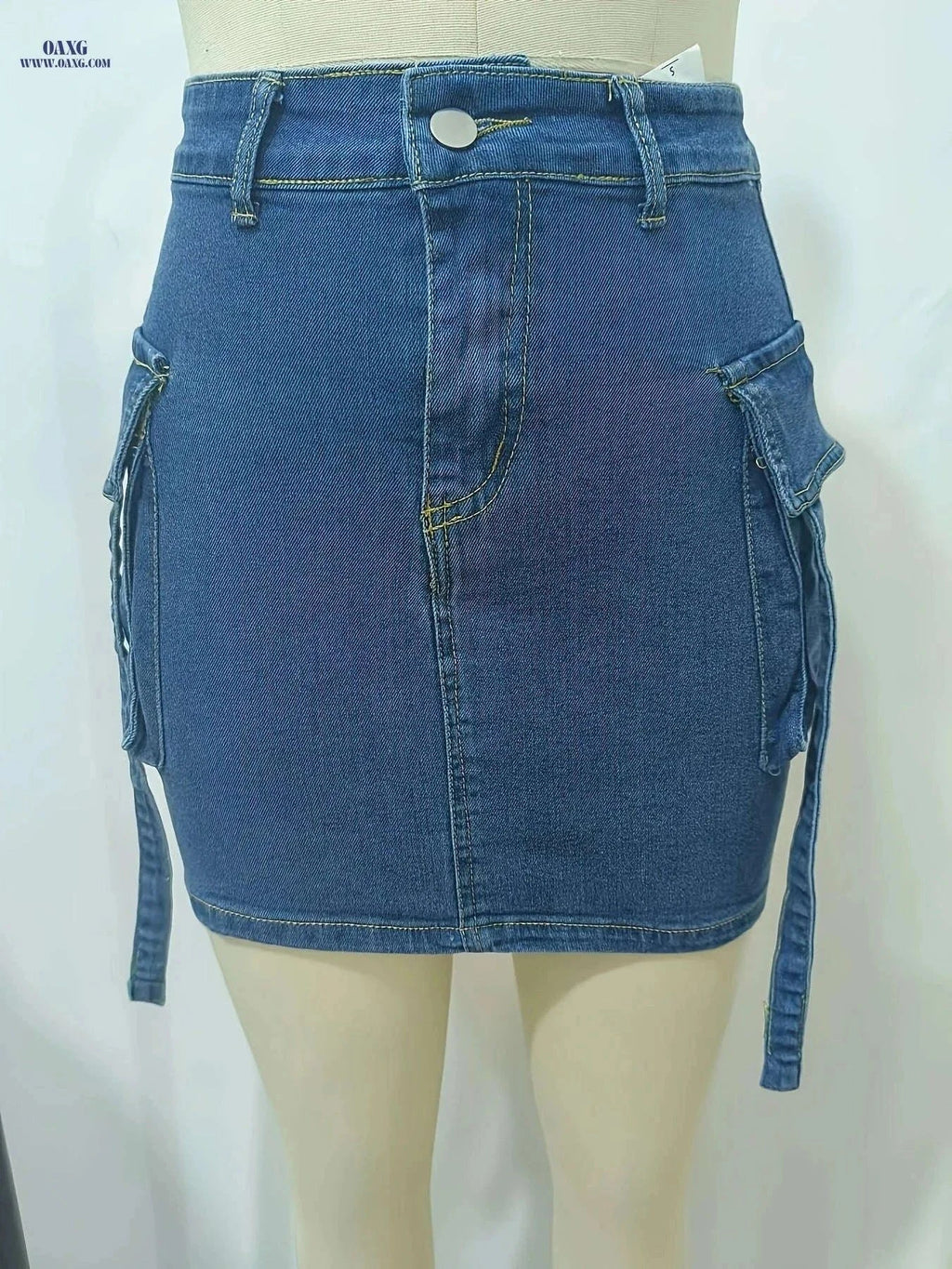 Elegant Women's Denim Skirt - Multi-Pocket High Waist Design   OAXG Light Blue / XS