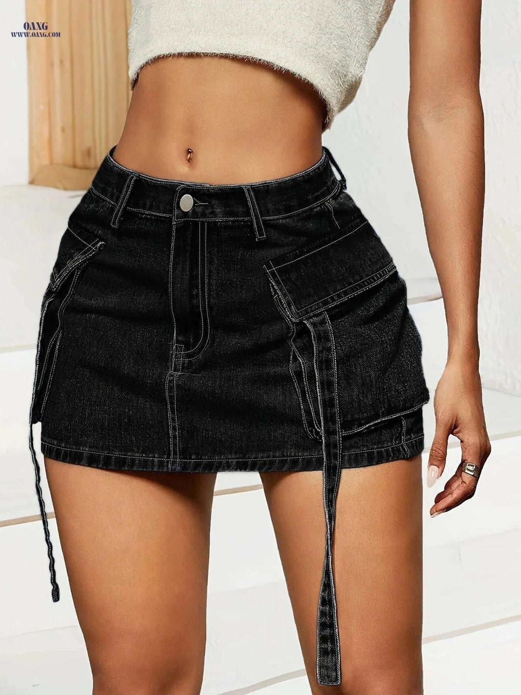 Elegant Women's Denim Skirt - Multi-Pocket High Waist Design   OAXG Light Blue / XS