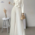 Elegant Women's Double-Breasted Suit Set - Top & Pleated Pants   OAXG Apricot / XS